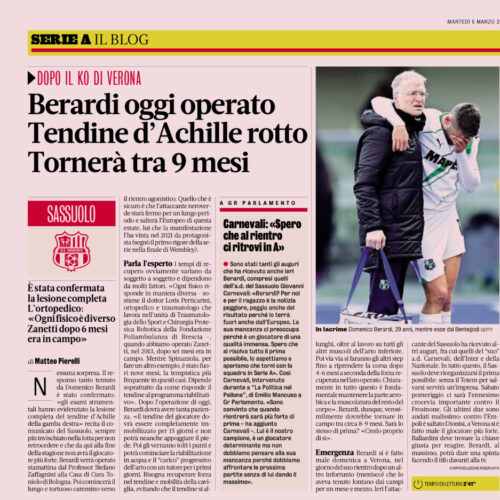 Articolo Gazzetta su lesione tendine Achille Berardi